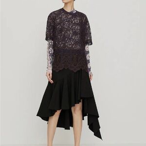 NWT JNBY Small Assymetrical Hem Stretch Artsy Ruffled Midi Black Skirt